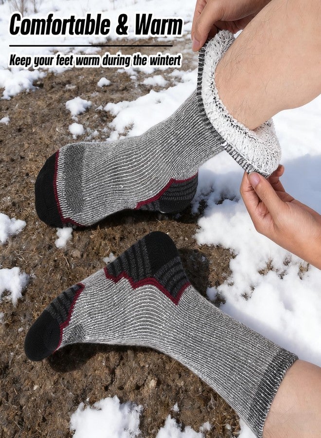 floconssy Merino Wool Hiking Socks Outdoor Cushioned Thermal Warm Winter Boot Crew Socks for Men & Women 3 Pairs Black Red Size 10-13 - Image 4